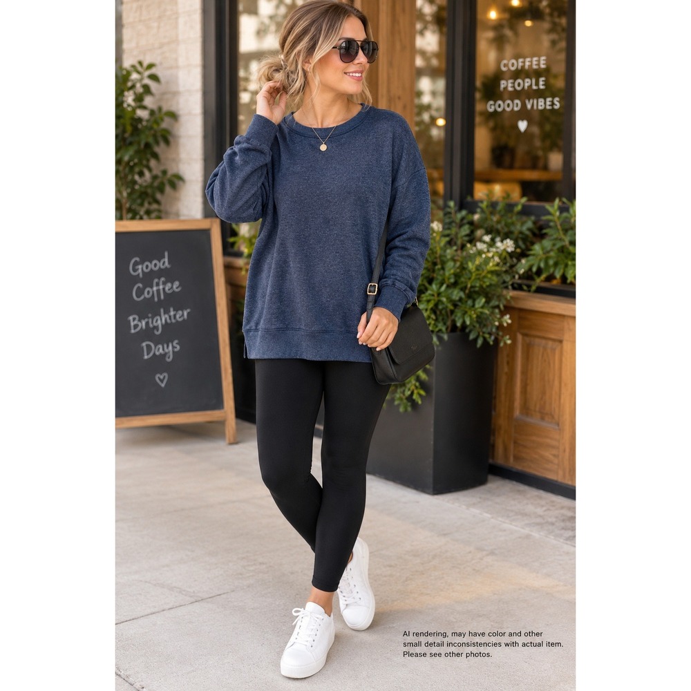 Time and Tru Women Medium Blue Heathered Crewneck Sweatshirt Relaxed Fit Cozy
